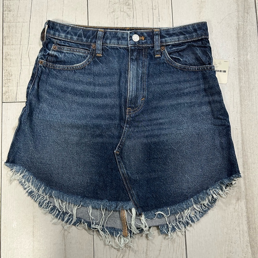 FREE PEOPLE Denim Frayed Hem Skirt